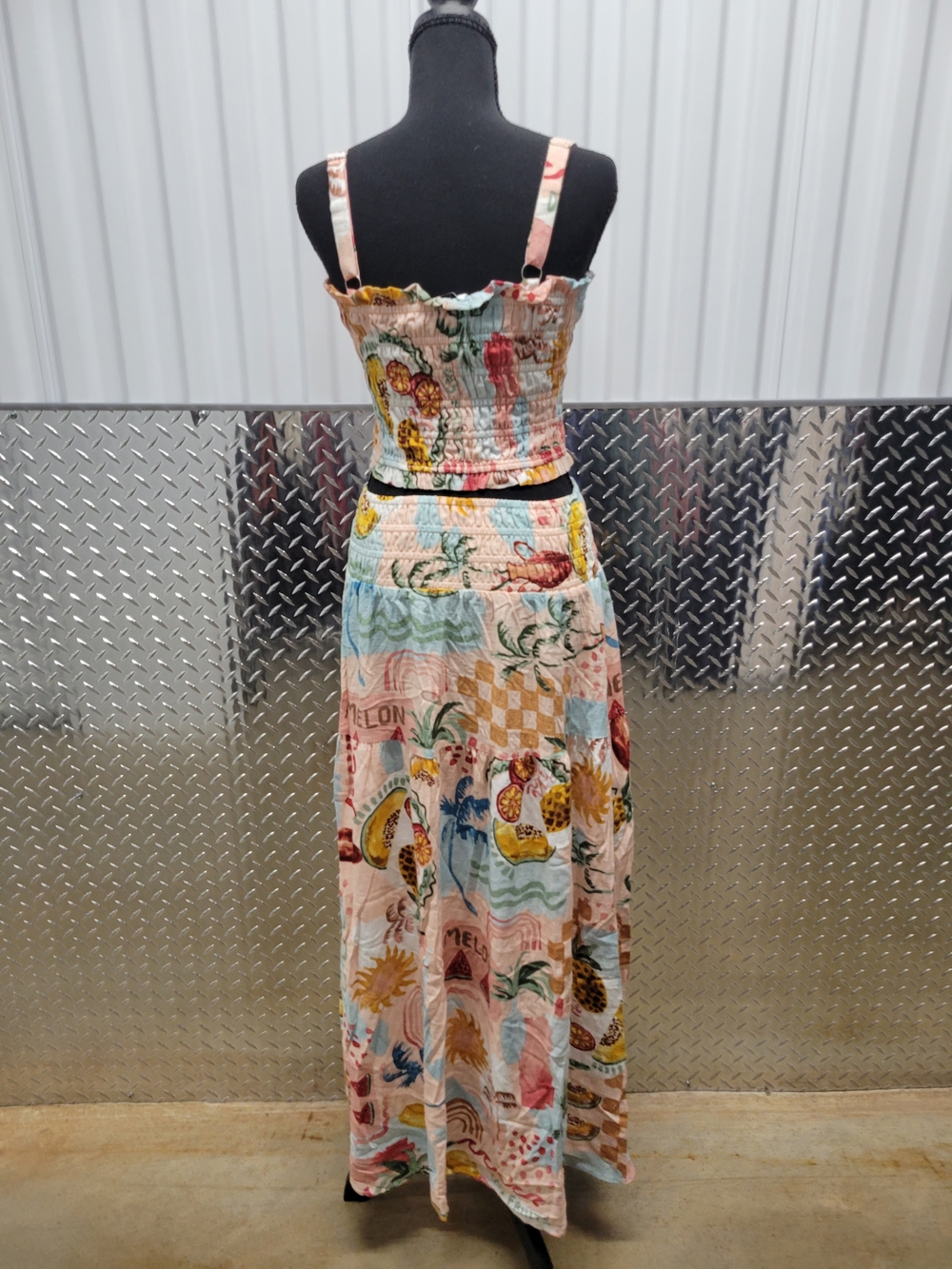 Paper Heart Sydney Australia Des Fruits Smocked Crop Top Maxi Skirt Set Sz M - Picture 7 of 11